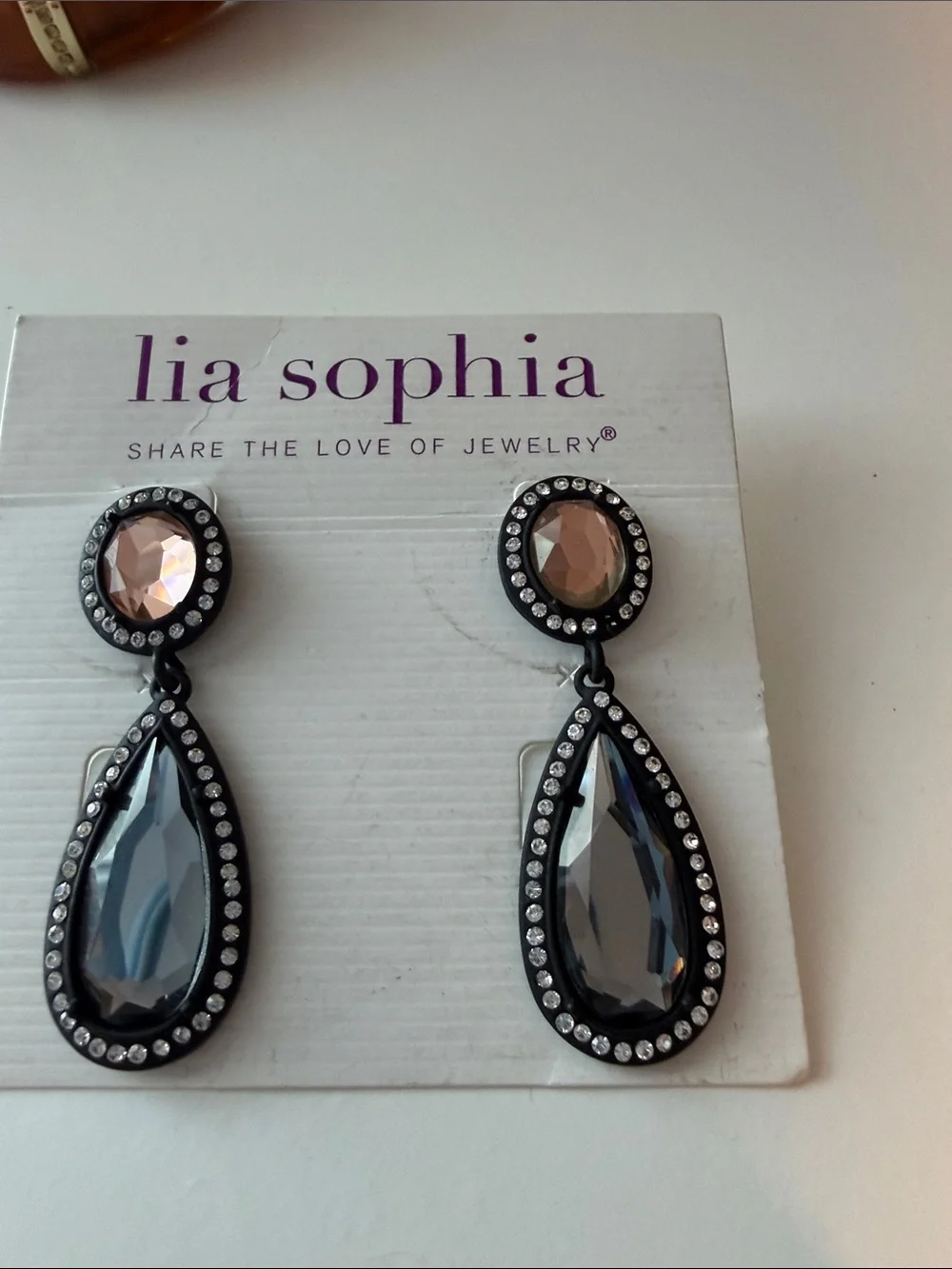 Lia Sophia Blush and Black Teardrop Dangle Earrings - Picture 1 of 2